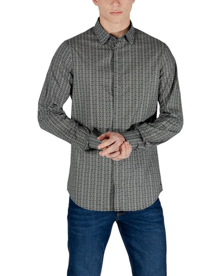 Armani Exchange Black Cotton Pattern Shirt
