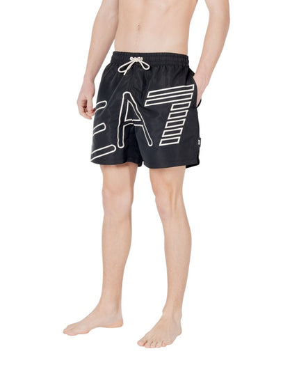 EA7 Emporio Armani Black Polyester Swim Shorts
