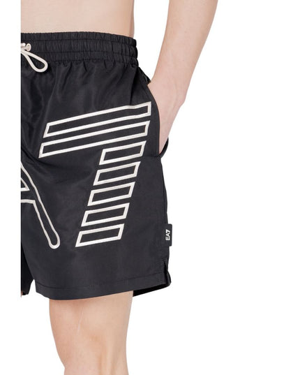 EA7 Emporio Armani Black Polyester Swim Shorts