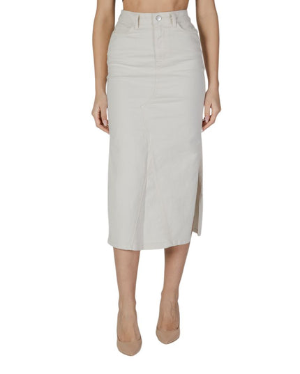 Vila Clothes Cream Cotton Long Skirt