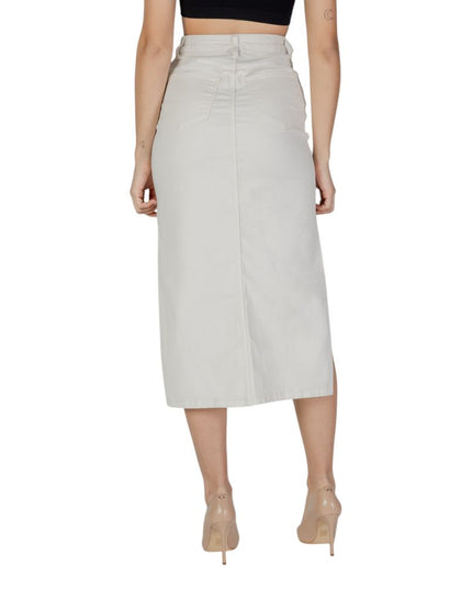 Vila Clothes Cream Cotton Long Skirt