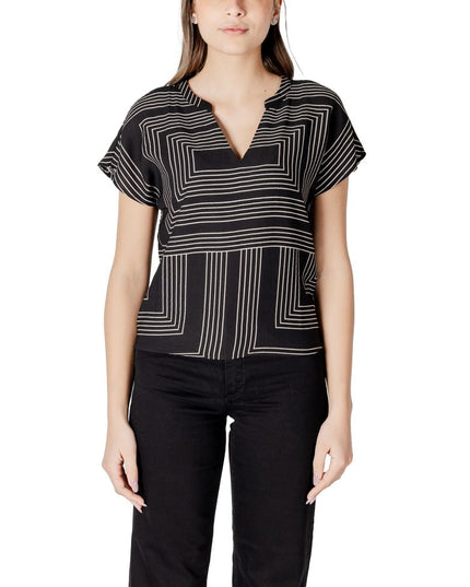 Jacqueline De Yong Black Viscose T-Shirt