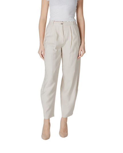 Vila Clothes Cream Viscose Casual Pants