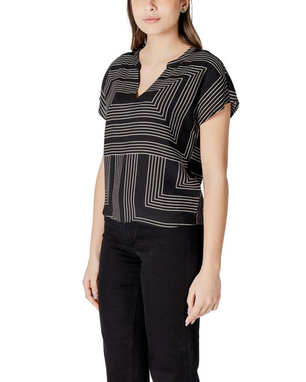 Jacqueline De Yong Black Viscose T-Shirt