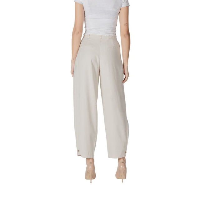 Vila Clothes Cream Viscose Casual Pants