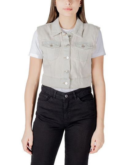 Only Light Blue Cotton Sleveless Jacket