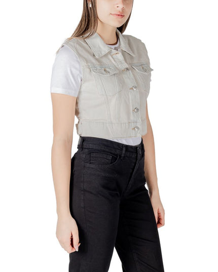 Only Light Blue Cotton Sleveless Jacket