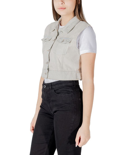 Only Light Blue Cotton Sleveless Jacket