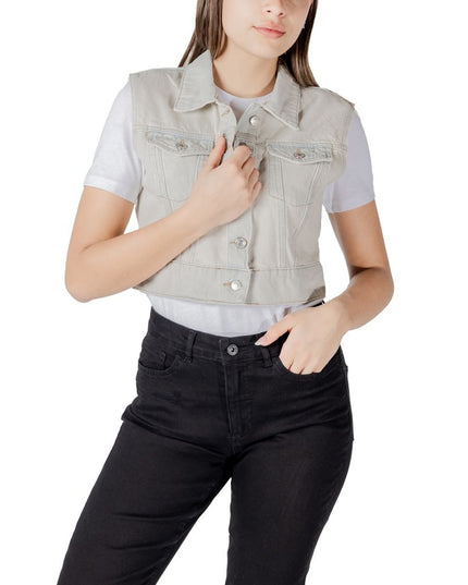 Only Light Blue Cotton Sleveless Jacket