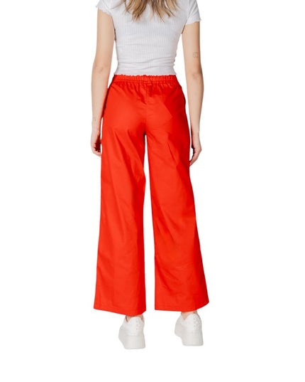 Only Red Cotton Casual Pants