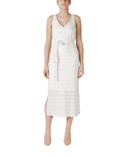 Vila Clothes Beige Recycled Polyester Midi Dress