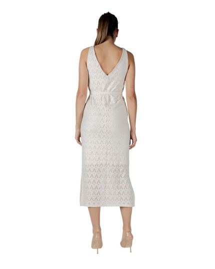 Vila Clothes Beige Recycled Polyester Midi Dress