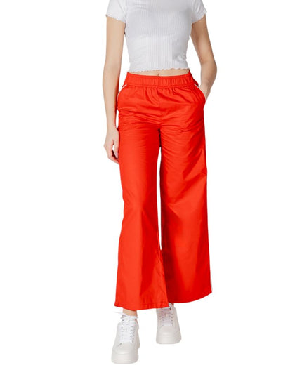 Only Red Cotton Casual Pants
