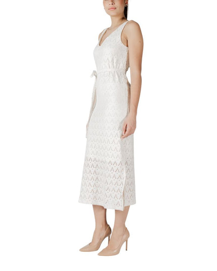 Vila Clothes Beige Recycled Polyester Midi Dress