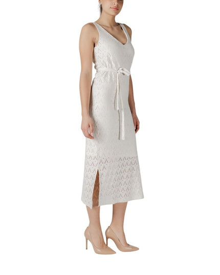 Vila Clothes Beige Recycled Polyester Midi Dress