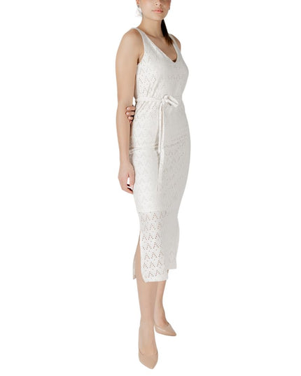 Vila Clothes Beige Recycled Polyester Midi Dress