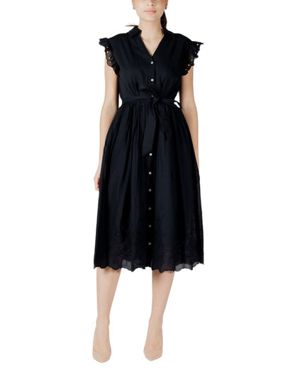 Vila Clothes Black Cotton Midi Dress