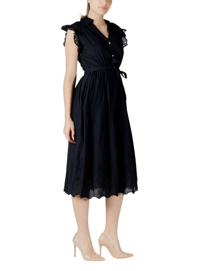 Vila Clothes Black Cotton Midi Dress