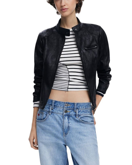 Desigual Black Polyester Biker Jacket