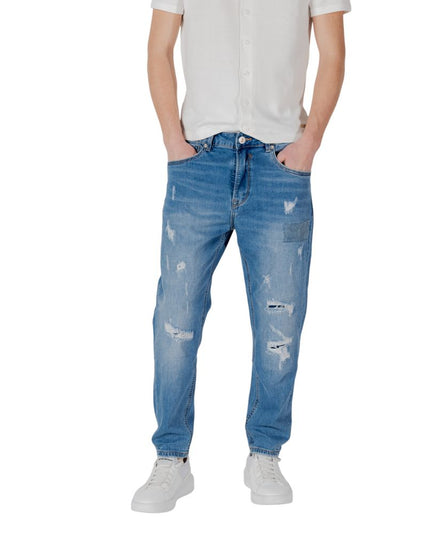 Gianni Lupo Blue Cotton Relaxed Fit Jeans