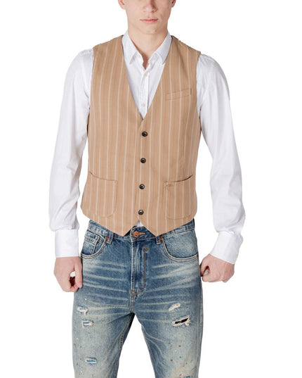 Gianni Lupo Beige Polyester Waistcoat