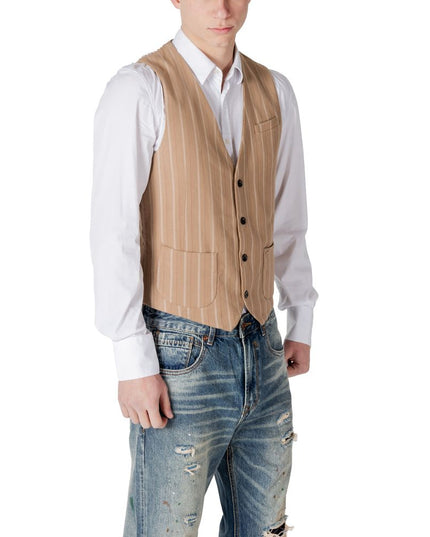 Gianni Lupo Beige Polyester Waistcoat