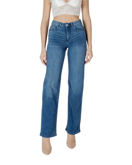 ICHI Blue Cotton Relaxed Fit Jeans