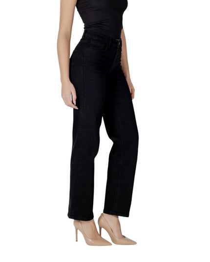 ICHI Black Cotton Relaxed Fit Jeans