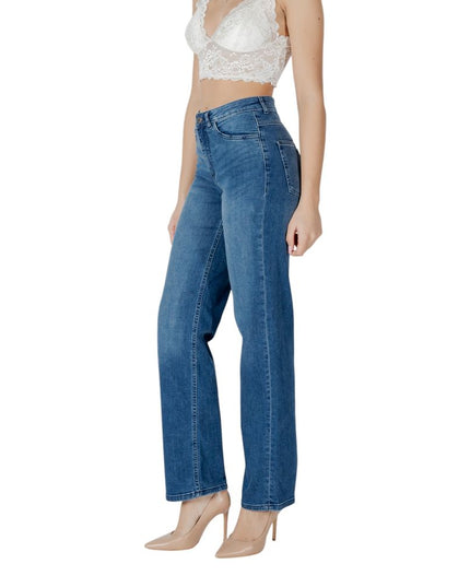 ICHI Blue Cotton Relaxed Fit Jeans