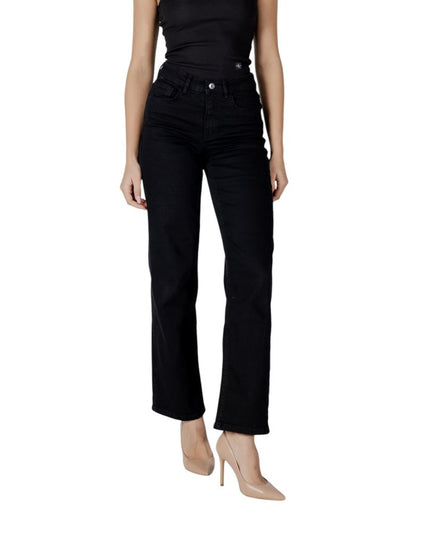 ICHI Black Cotton Relaxed Fit Jeans