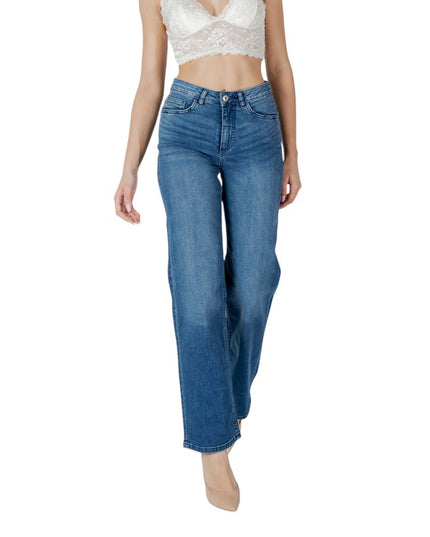 ICHI Blue Cotton Relaxed Fit Jeans