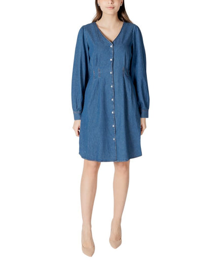 ICHI Blue Cotton Short Dress