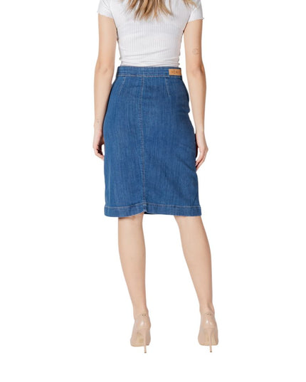 ICHI Blue Cotton Long Skirt