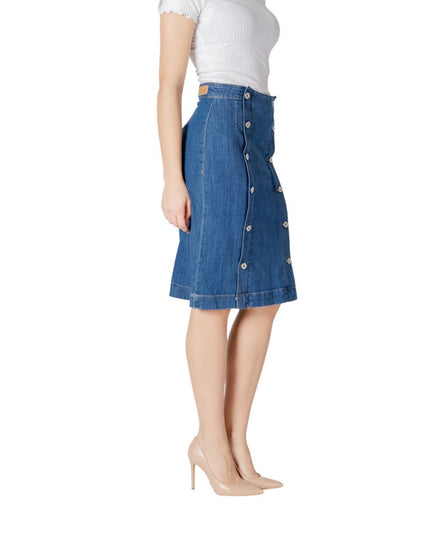 ICHI Blue Cotton Long Skirt