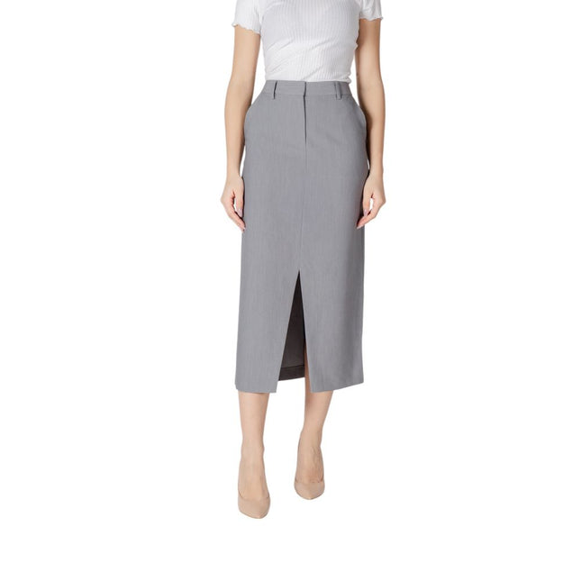 ICHI Gray Polyester Long Skirt