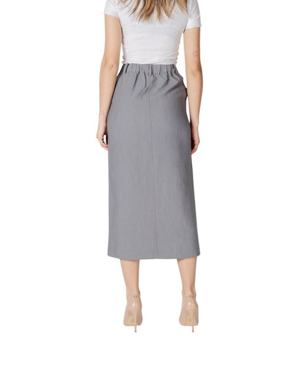ICHI Gray Polyester Long Skirt
