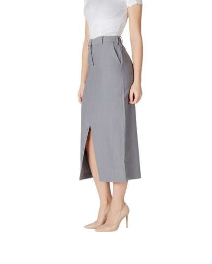 ICHI Gray Polyester Long Skirt