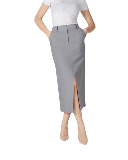 ICHI Gray Polyester Long Skirt