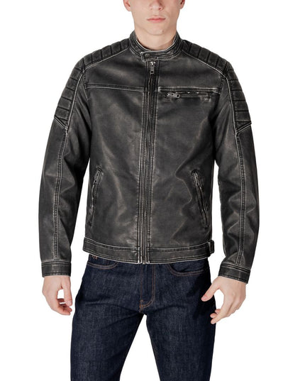 Jack Jones Black Polyester Biker Jacket