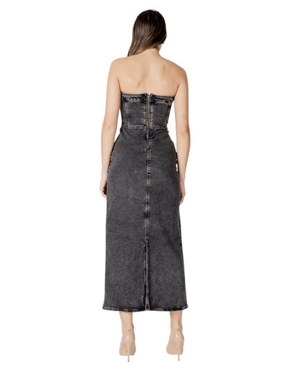 ICHI Black Cotton Midi Dress