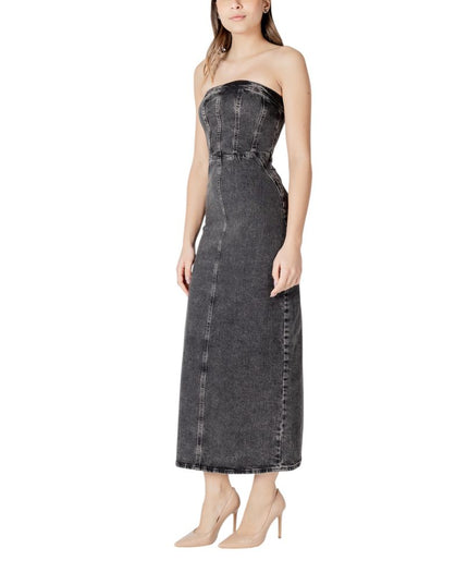 ICHI Black Cotton Midi Dress