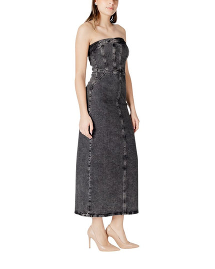 ICHI Black Cotton Midi Dress