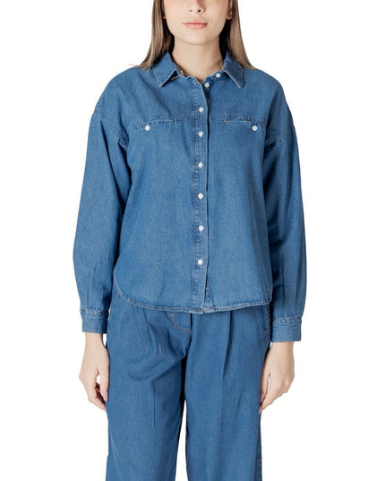 ICHI Blue Cotton Blouse