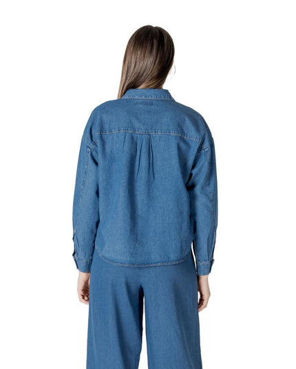 ICHI Blue Cotton Blouse