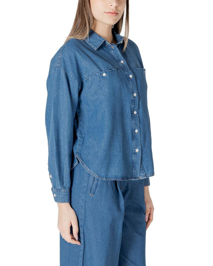 ICHI Blue Cotton Blouse
