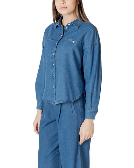 ICHI Blue Cotton Blouse