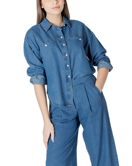 ICHI Blue Cotton Blouse