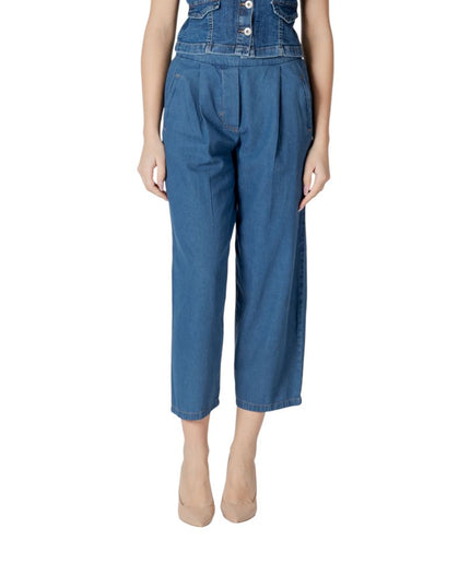 ICHI Blue Cotton Cropped Jeans