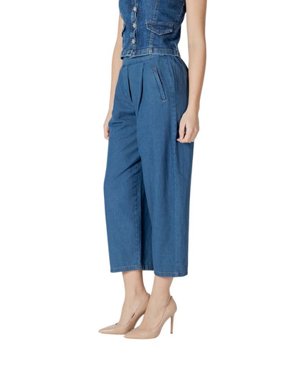 ICHI Blue Cotton Cropped Jeans