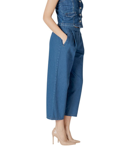 ICHI Blue Cotton Cropped Jeans